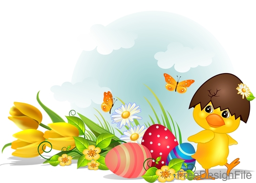 Cartoon chick with easter design vector