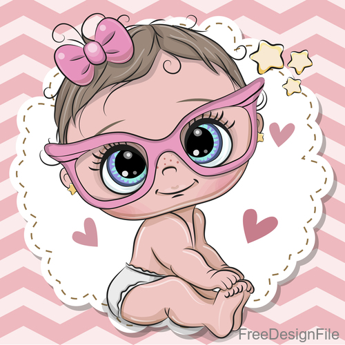 Cartoon cute baby card vectors 04