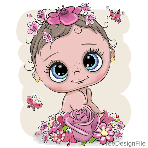 Cartoon cute baby card vectors 05