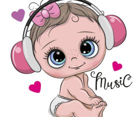 Cartoon cute baby with music vector