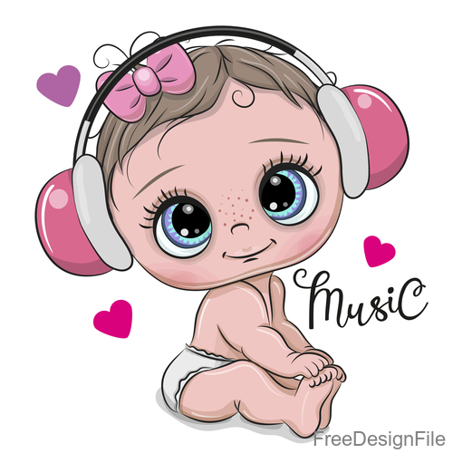Cartoon cute baby with music vector