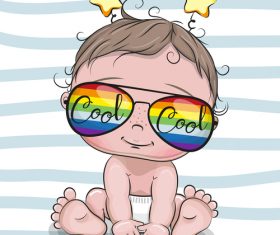 Cartoon cute baby with sunglasses vector