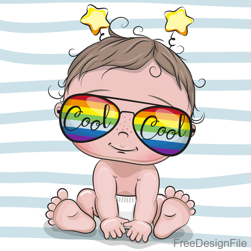 Cartoon cute baby with sunglasses vector