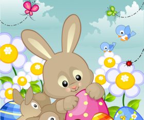 Cartoon rabbit with easter card vector