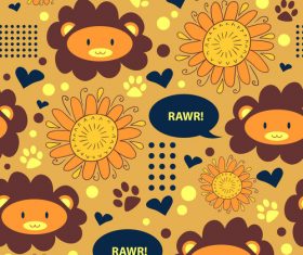 Cartoon sunflower with lion seamless pattern vectors
