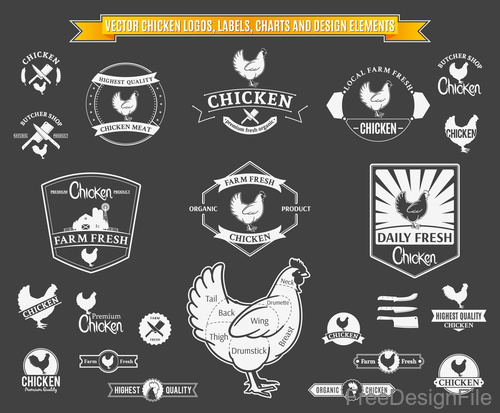 Chicken Logos with Labels and Charts vector