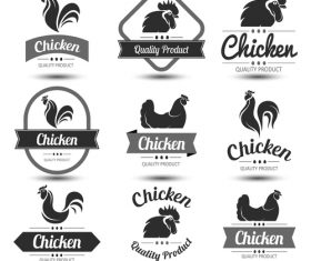 Chicken labels black vector set