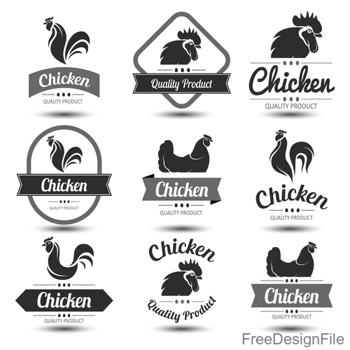 Chicken labels black vector set