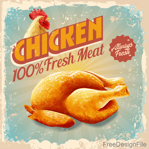 Chicken vintage poster template vector