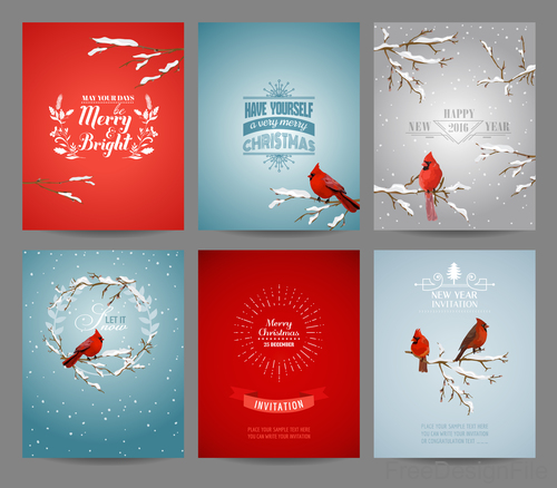 Christmas brochure template with red birds vector