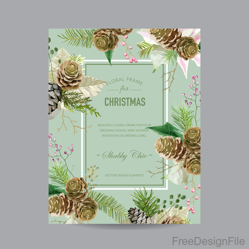 Christmas brochure with floral frame vector 01