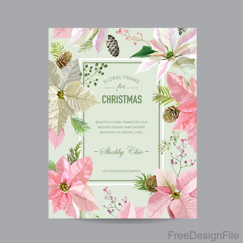 Christmas brochure with floral frame vector 02