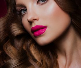 Close-up Beautiful Woman with Bright Make-up and Hairstyle Stock Photo 10