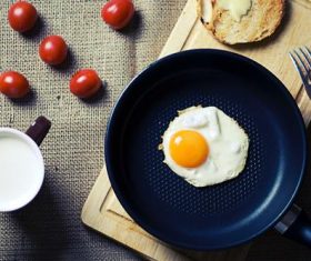 Coffee milk with omelet in the pot Stock Photo