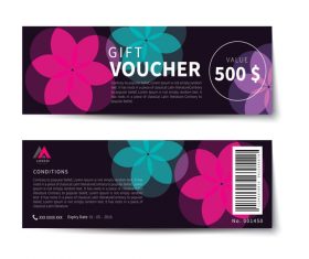Colored floral with voucher template vector