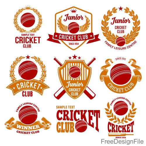 Cricket club labels with logo design vector free download