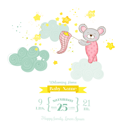 Cute baby card with cartoon mouse vector 02