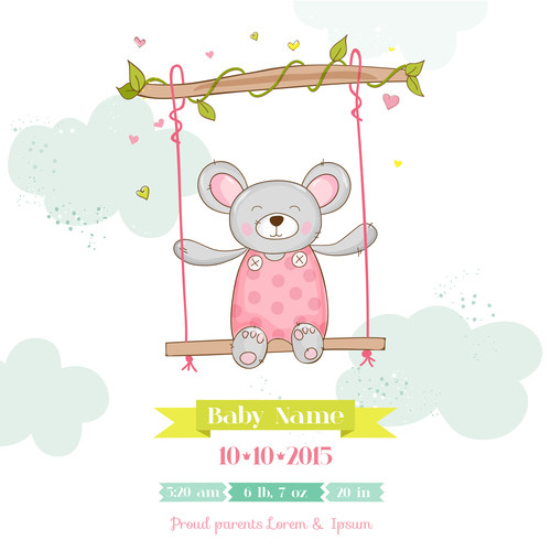 Cute baby card with cartoon mouse vector 06