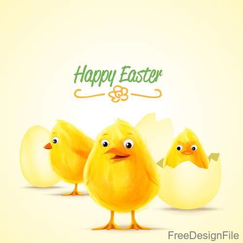 Cute chick with easter backgorund vector