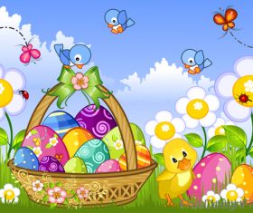 Cute chick with easter egg cartoon vector