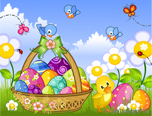 Cute chick with easter egg cartoon vector free download