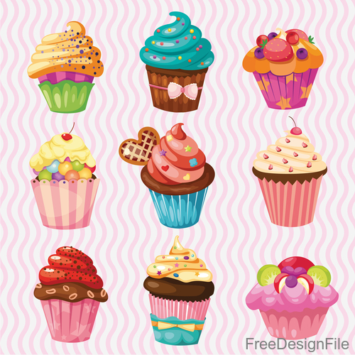 Cute cupcake vector design 01