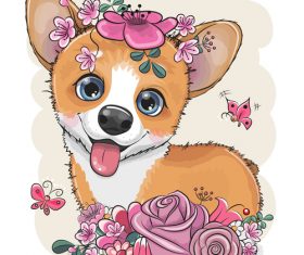 Cute dog with flower vector