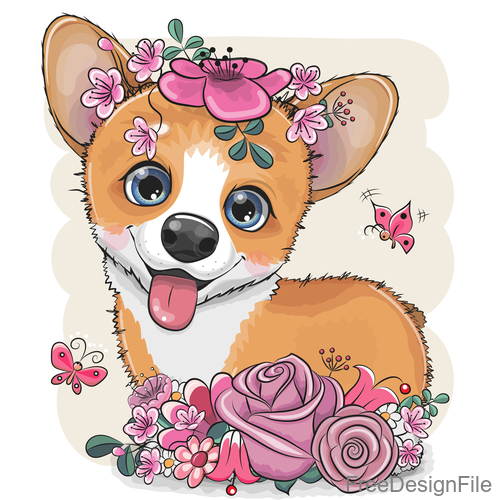 Cute dog with flower vector