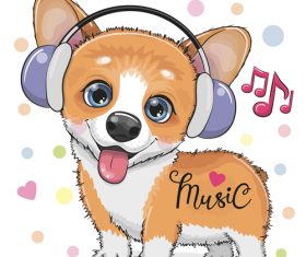Cute dog with music vector