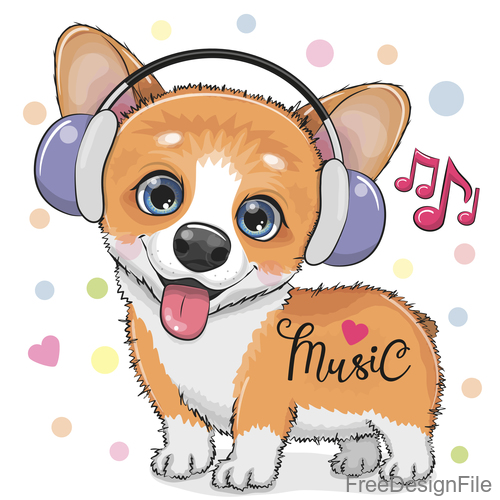 Cute dog with music vector