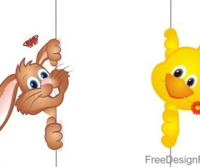 Cute rabbit with chick easter illustration vector 02