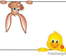 Cute rabbit with chick easter illustration vector 03