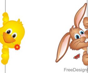 Cute rabbit with chick easter illustration vector 04