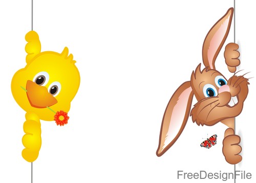Cute rabbit with chick easter illustration vector 04