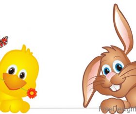 Cute rabbit with chick easter illustration vector 05
