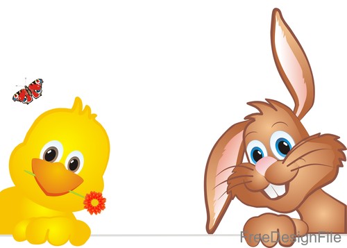 Cute rabbit with chick easter illustration vector 05