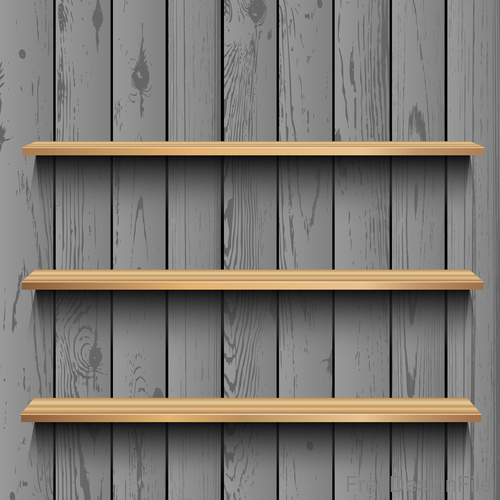 Dark wood wall background with shelf vector