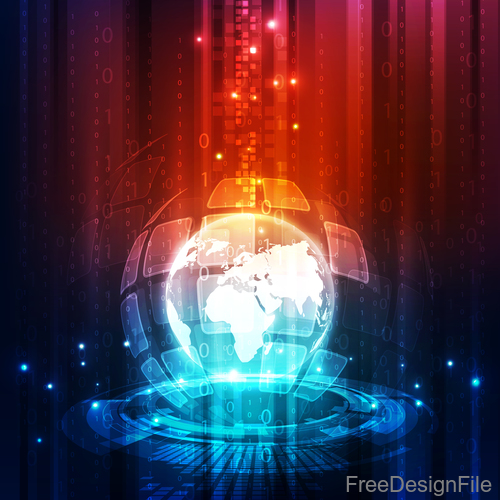 Earth with electric technology background vector 02