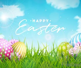 Easter background and grass flower with butterfies vector free download