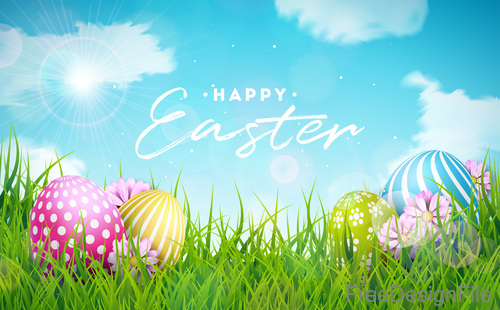 Easter background with sky and grass vector