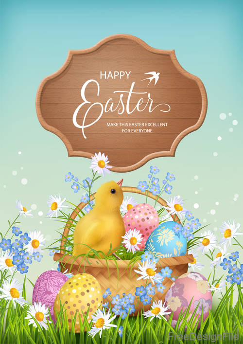Easter background with wooden board vector 01