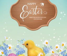 Easter background with wooden board vector 03