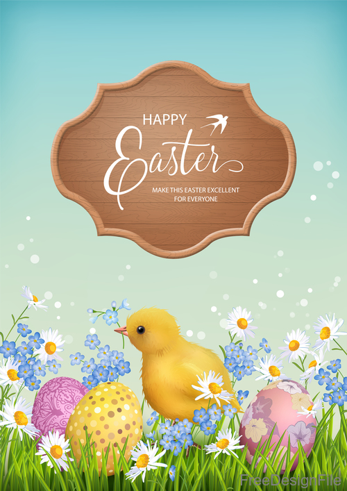 Easter background with wooden board vector 03