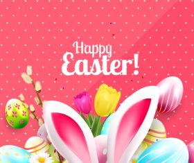 Easter bunny ears eggs pink vector