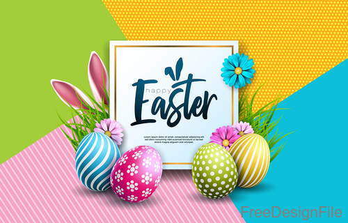 Easter card design with colored background vector 02