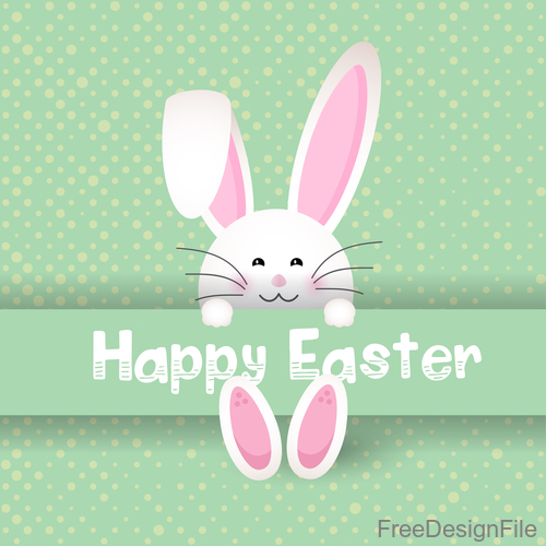 Easter card green template with cute rabbit vector