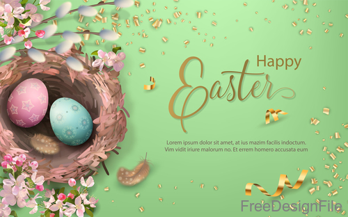 Easter card with golden confetti design vector