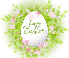 Easter card with green leaves background vector 02