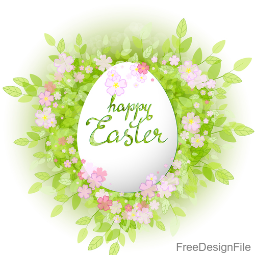 Easter card with green leaves background vector 02