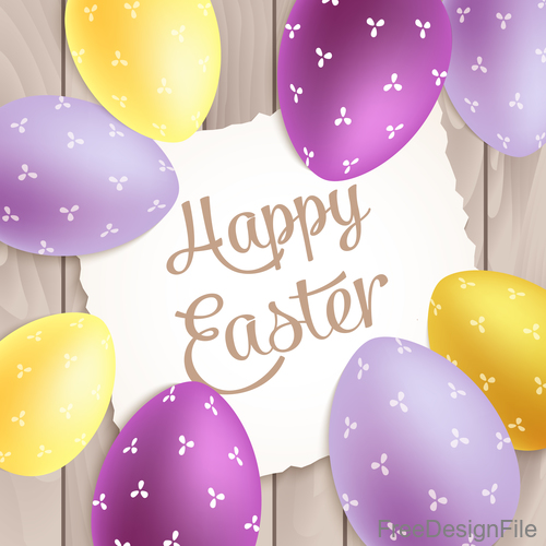 Easter card with wood wall background vector